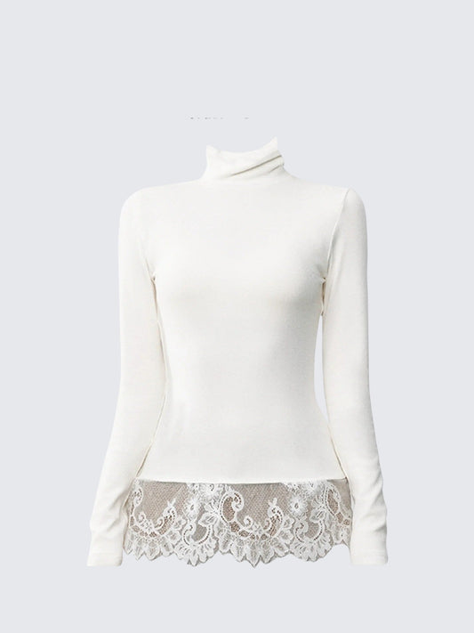 White Lace Long Sleeve Tee Women
