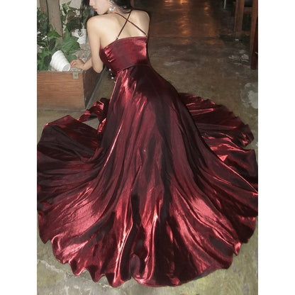Red Fishtail Waist Gown Prom Dress