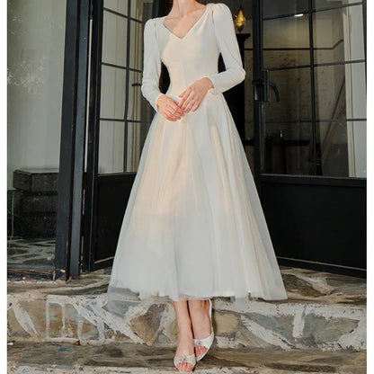 French Tulle Knit White Princess Gown Dress