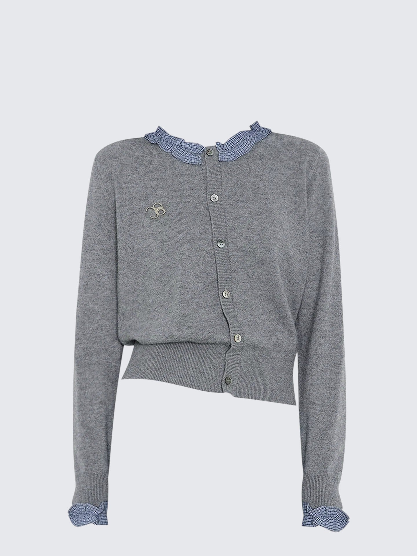 Ruffle Layered Gray Knit Cardigan Women