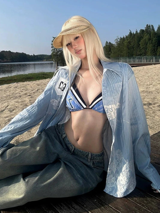 Retro Blue Striped Long Sleeve Shirt