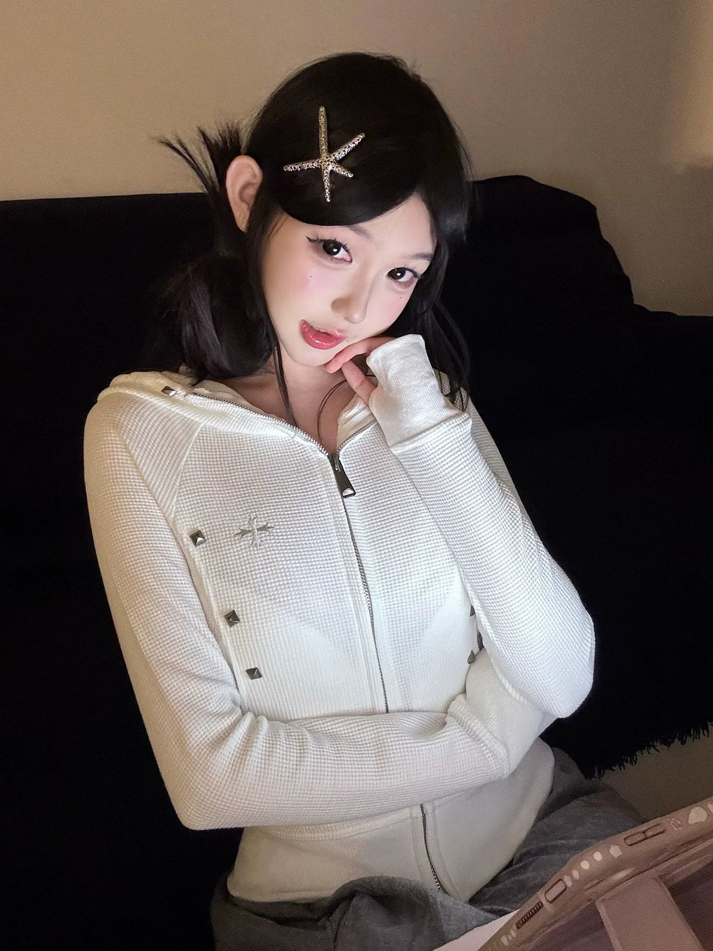 American Cross Embroidered Hoodie Jacket 2025 Early Autumn Zip-Up Fitted Outerwear