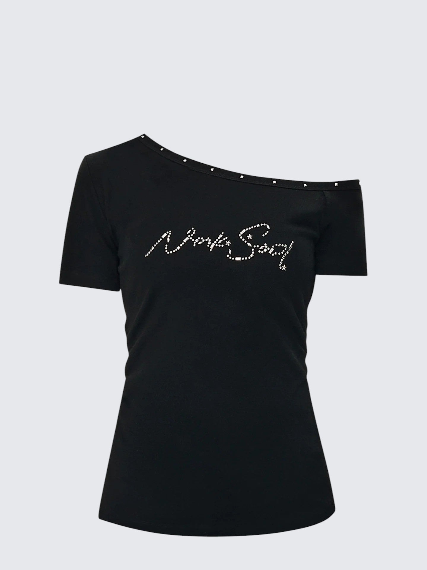 American One Shoulder Rhinestone T-Shirt