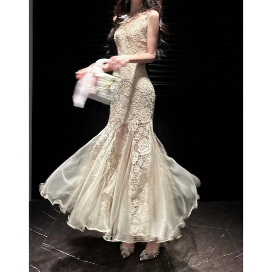 Elegant Rose Lace Mermaid Gown Dress