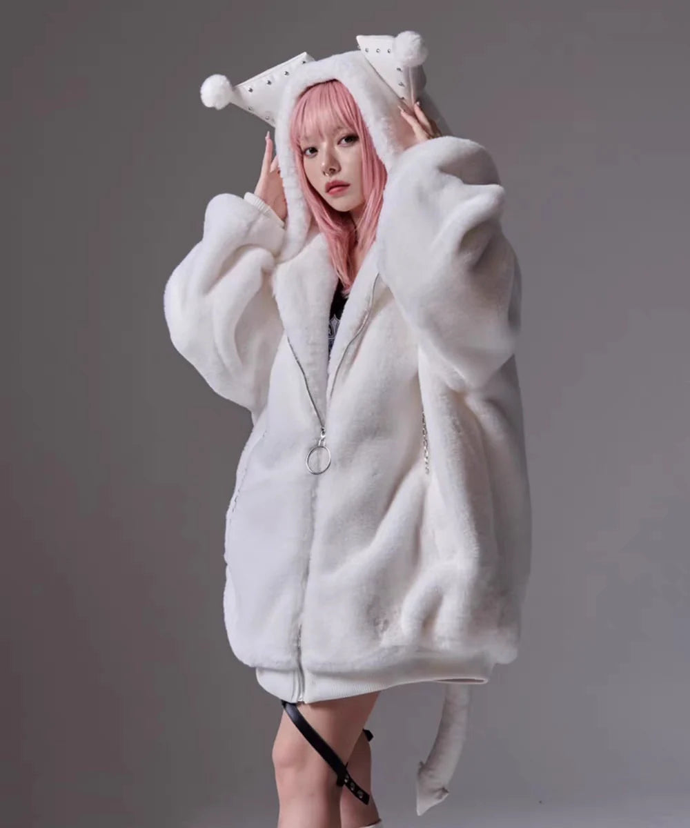 Kuromi Faux Fur Coat Harajuku