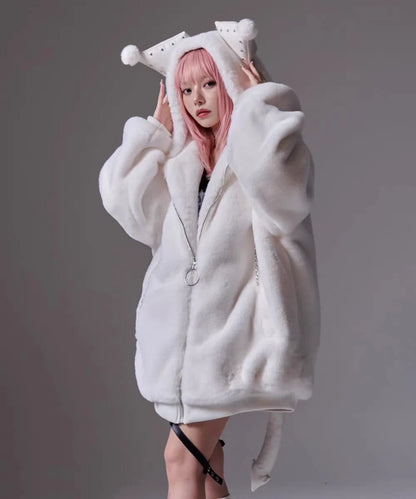 Kuromi Faux Fur Coat Harajuku