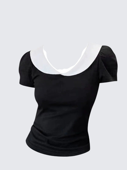 French Hepburn Doll Collar Cotton Tee