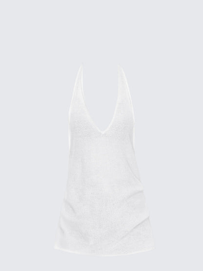 White V-Neck Halter Tank