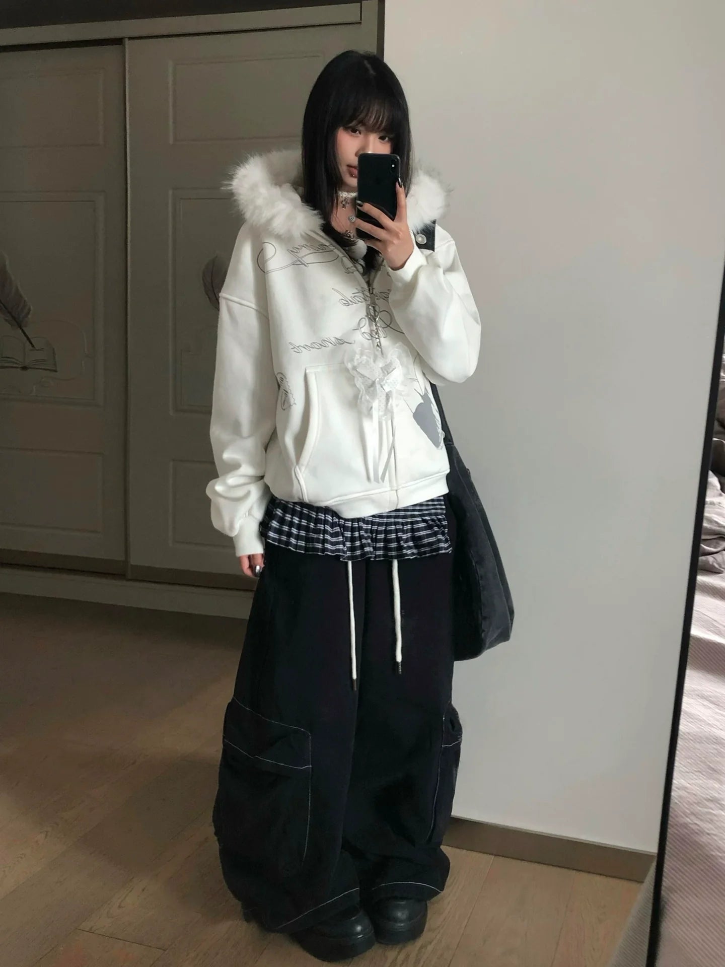 Y2K Faux Fur Collar Hoodie