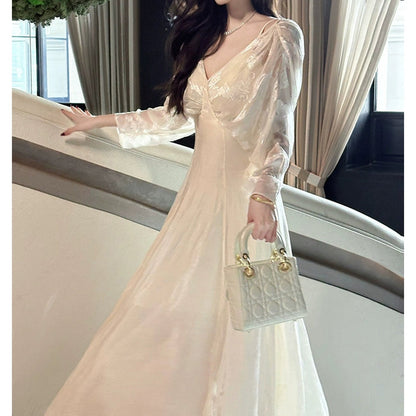 French Chiffon Floral Resort Gown Dress