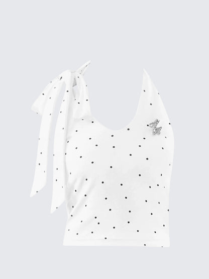 White Polka Dot Halter Crop Top