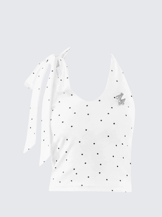 White Polka Dot Halter Crop Top