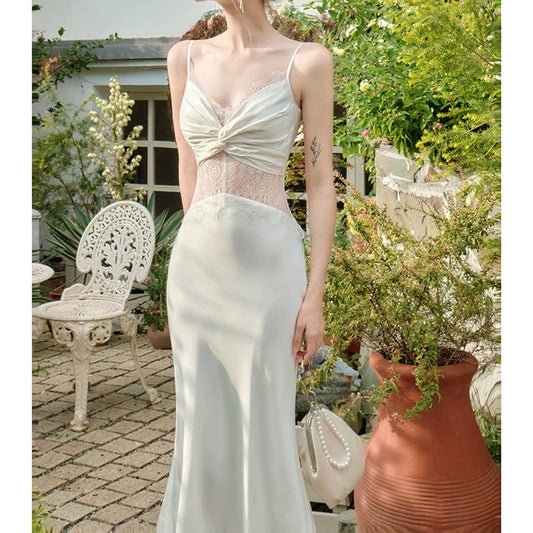 Ivory Butterfly Knot Lace Mermaid Gown Dress