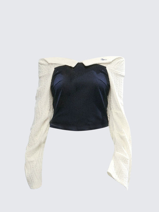 Korean Off Shoulder Colorblock Knit Top Women
