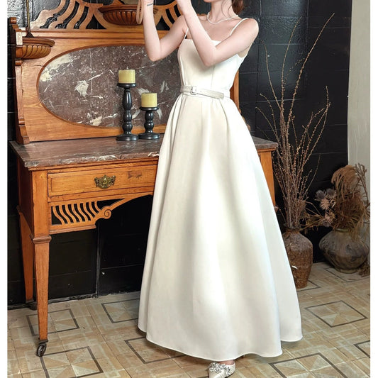 White Strappy Sleeveless Gown Prom Dress