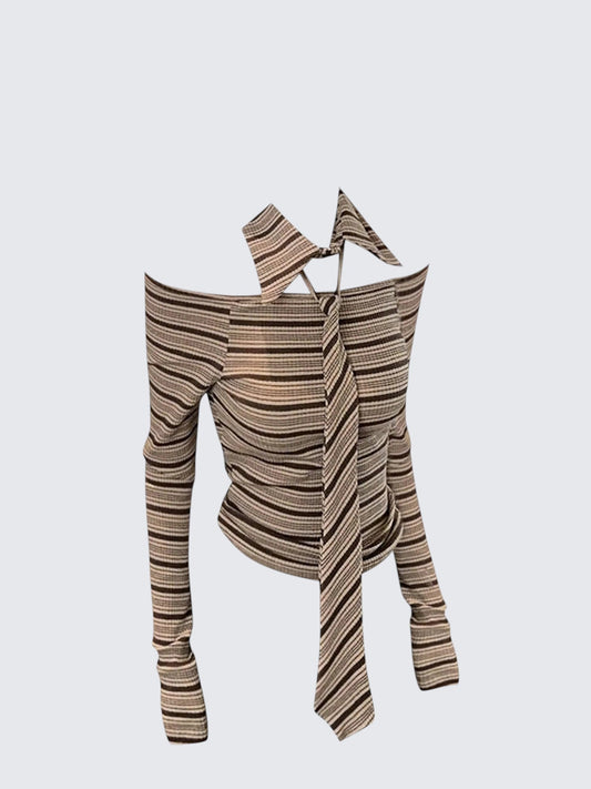 Off Shoulder Tie Stripe Tee Women