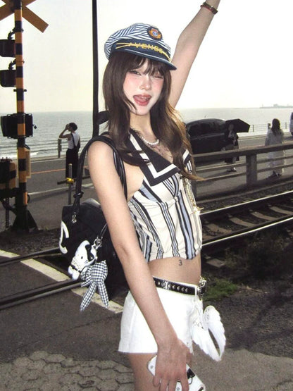 American Navy Stripe Halter Top