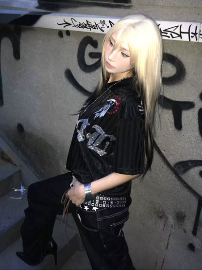 Y2K Death Embroidered Polo Shirt for Summer