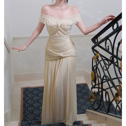 French Mesh One Shoulder Evening Gown Dress