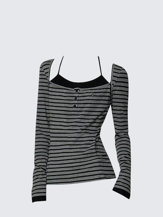 Layered Halter Stripe Hoodie