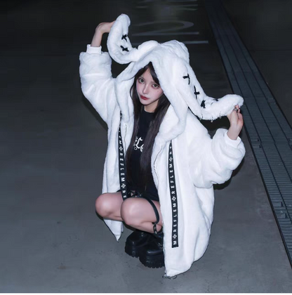 Harajuku Cute Bunny Ear Faux Fur Coat