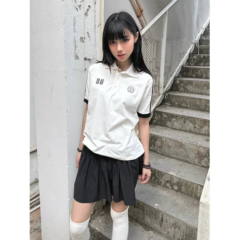 American Cooling Polo Shirt Structured Shoulder Fitted Short Sleeve Preppy Sporty Top