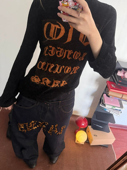 Retro Gothic Black Long Sleeve Top