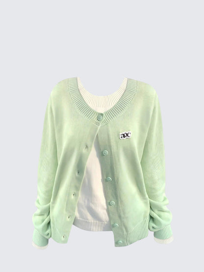Preppy Contrast Knit Cardigan Women