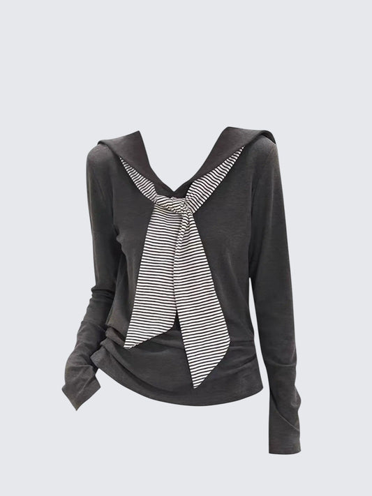 Layered Navy Collar Stripe Tee