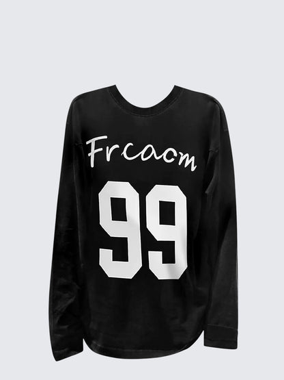 Vintage Black Cotton Long Sleeve Top