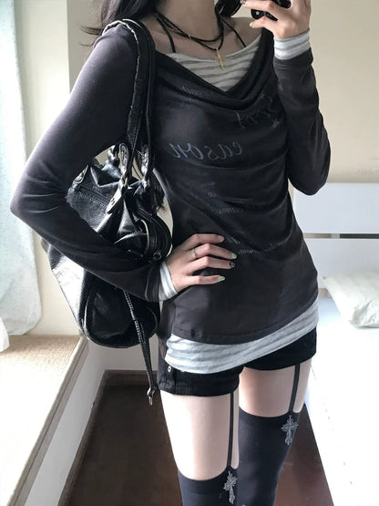 Korean Tencel Drape Neck Layered Tee Slim Fit Lightweight Sunproof Top