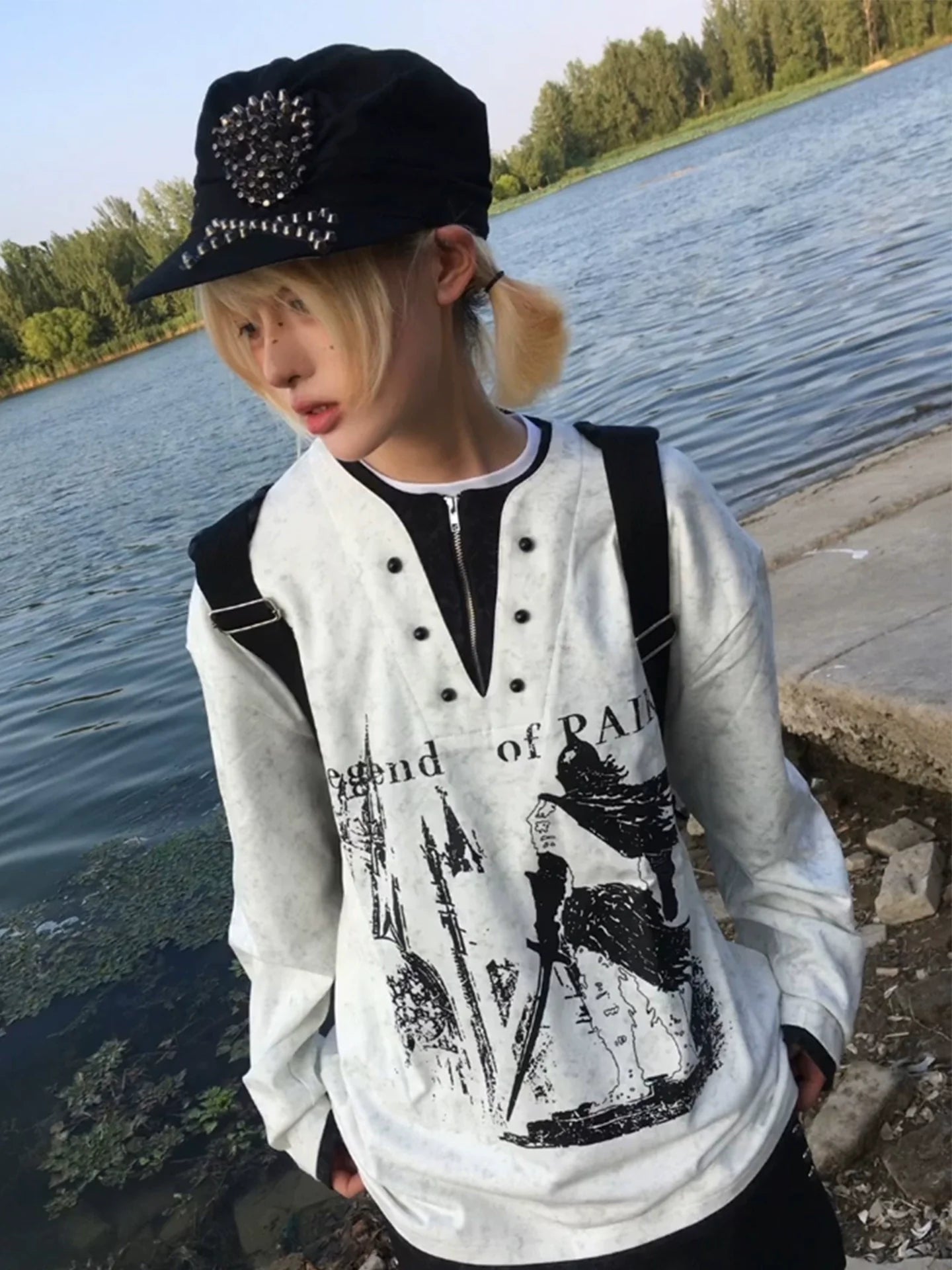 Y2K Knight Castle Fake Two Piece Hoodie