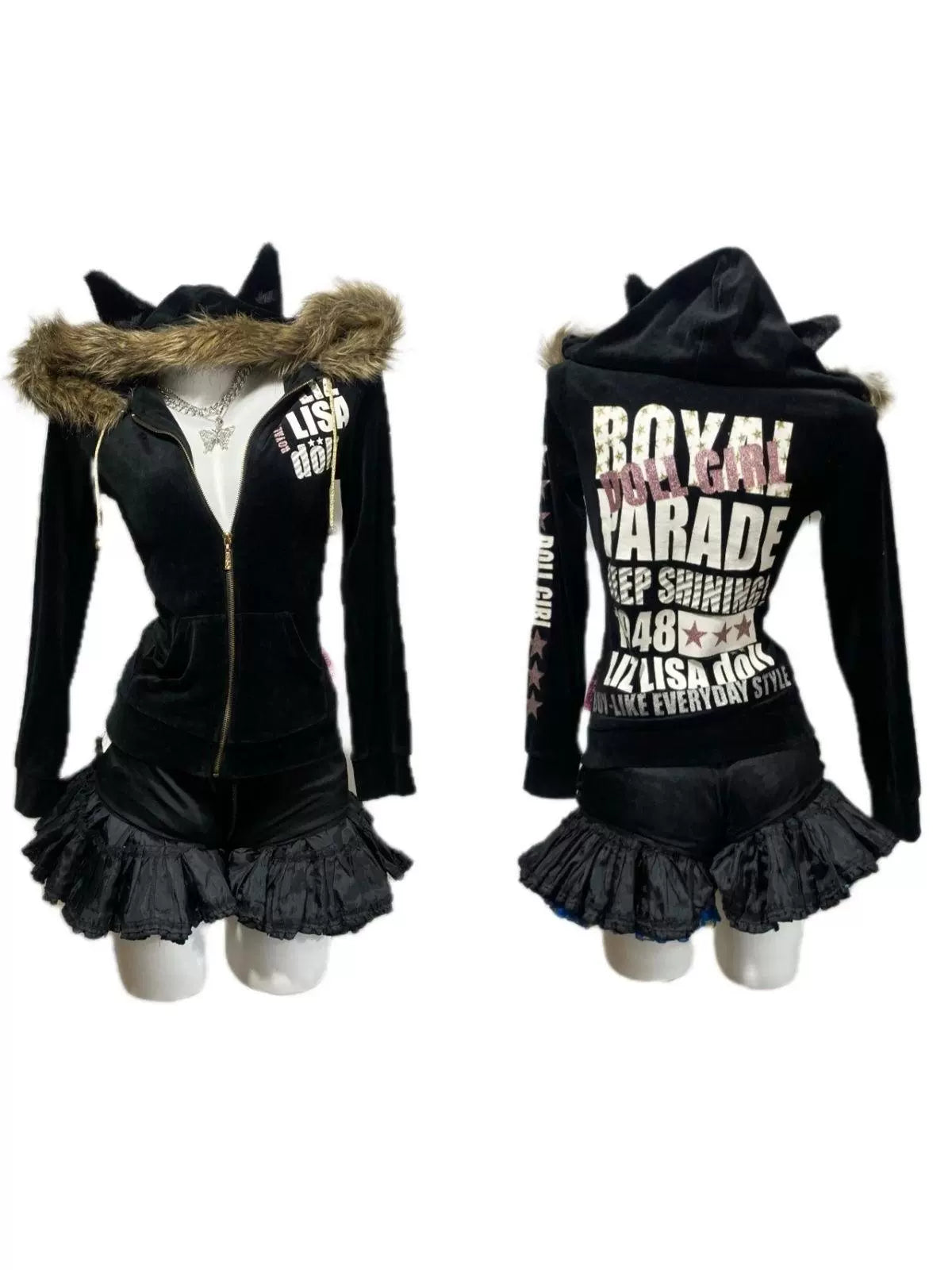 Cat-Ear Fur-Collar Hoodie Jacket [Spring-Autumn] Subculture Gothic Rock Punk Y2K Shibuya Girl Japanese Brand E-girl Jacket
