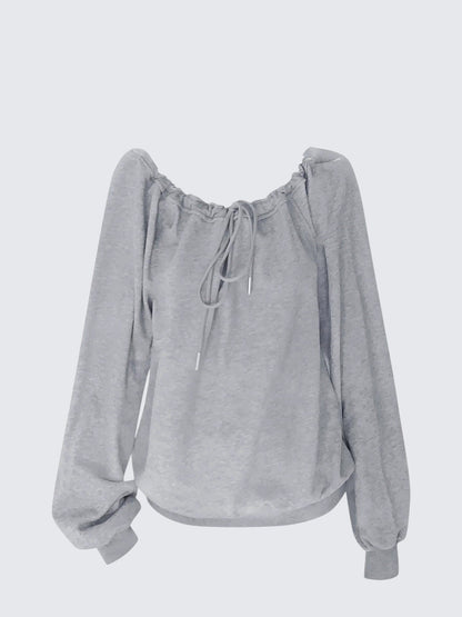 Vintage Adjustable Off-Shoulder Hoodie