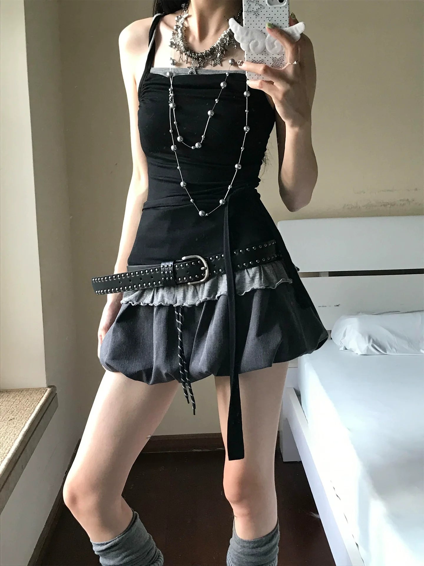 Y2K Layered Lace Bow Cami Top for Summer Streetwear