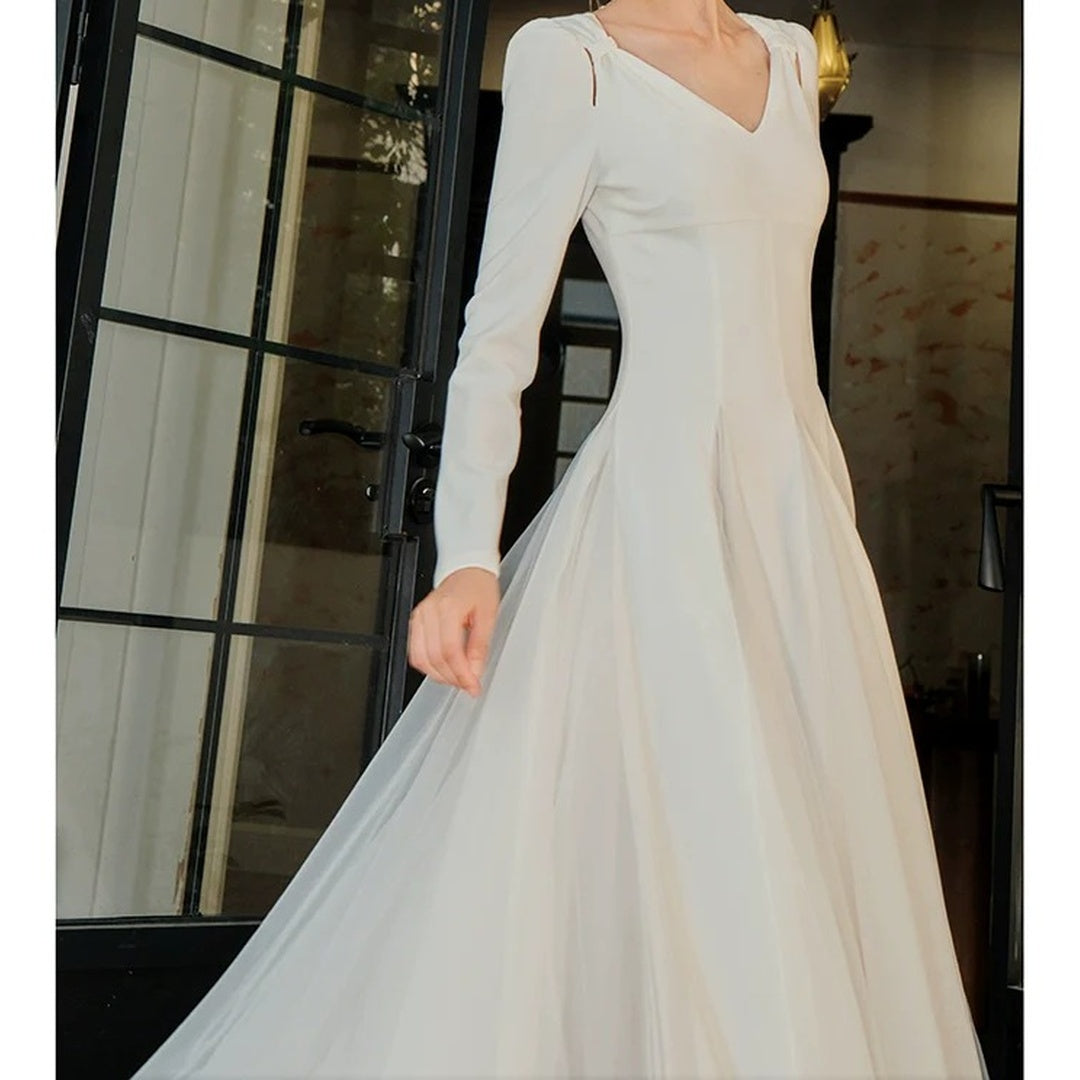 French Tulle Knit White Princess Gown Dress