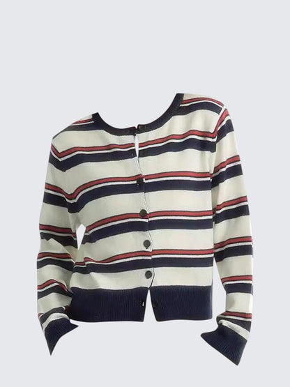 Korean Colorblock Striped Cardigan
