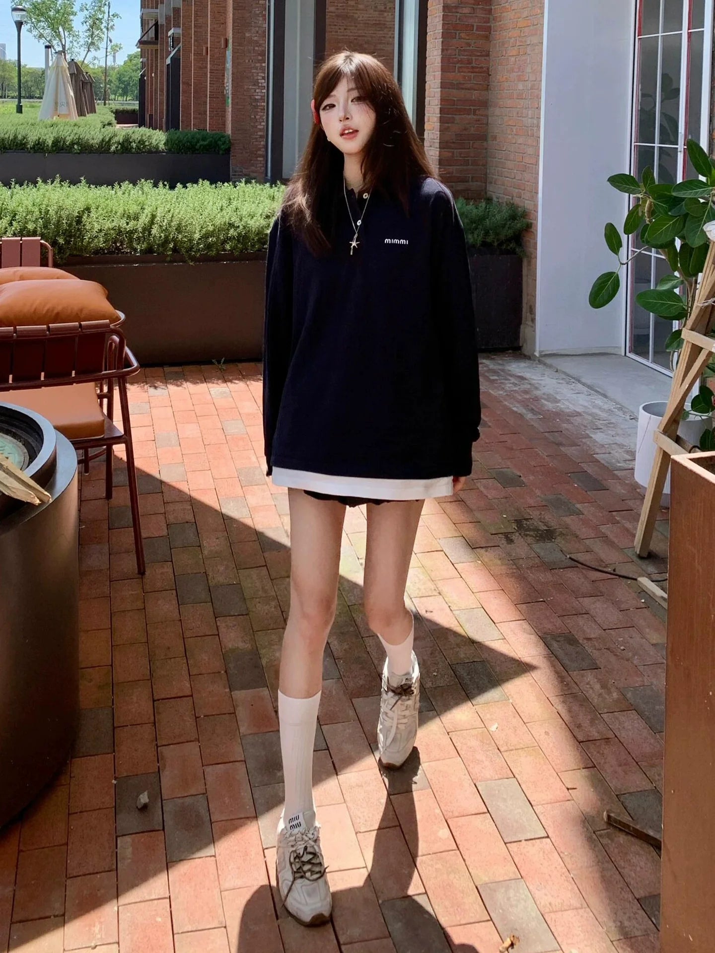 High Society Style Polo Long Sleeve Tee Relaxed Fit Autumn Top