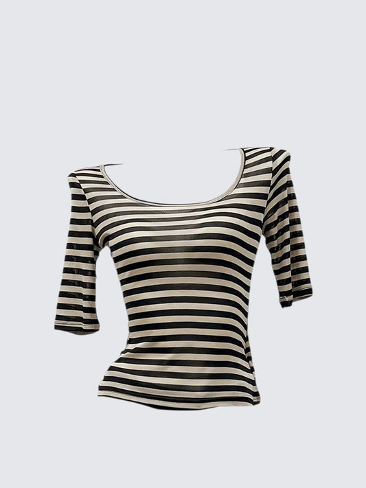 Colorblock U Neck Mid Sleeve Tee Women