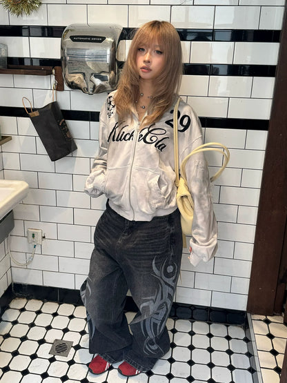 Retro Distressed Embroidered Hoodie