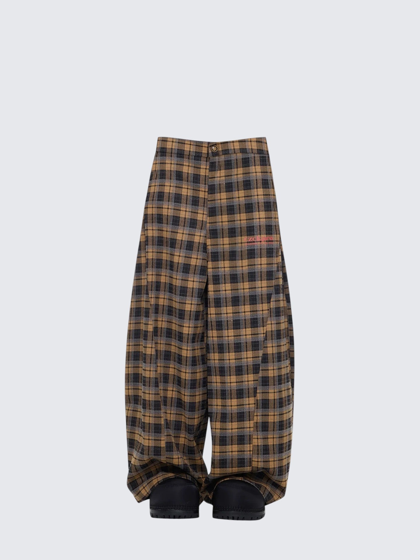 American Plaid Wool Wide Leg Pants