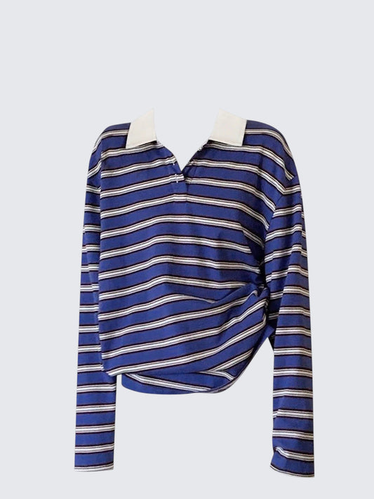 Retro Contrast Striped Long Sleeve Tee Women