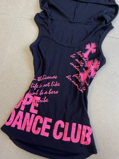 Skull Sleeveless Hooded Y2K T-Shirt