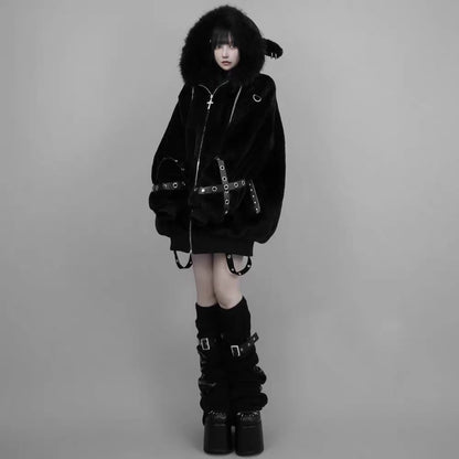 Y2K Lamb Ear Faux Fur Coat