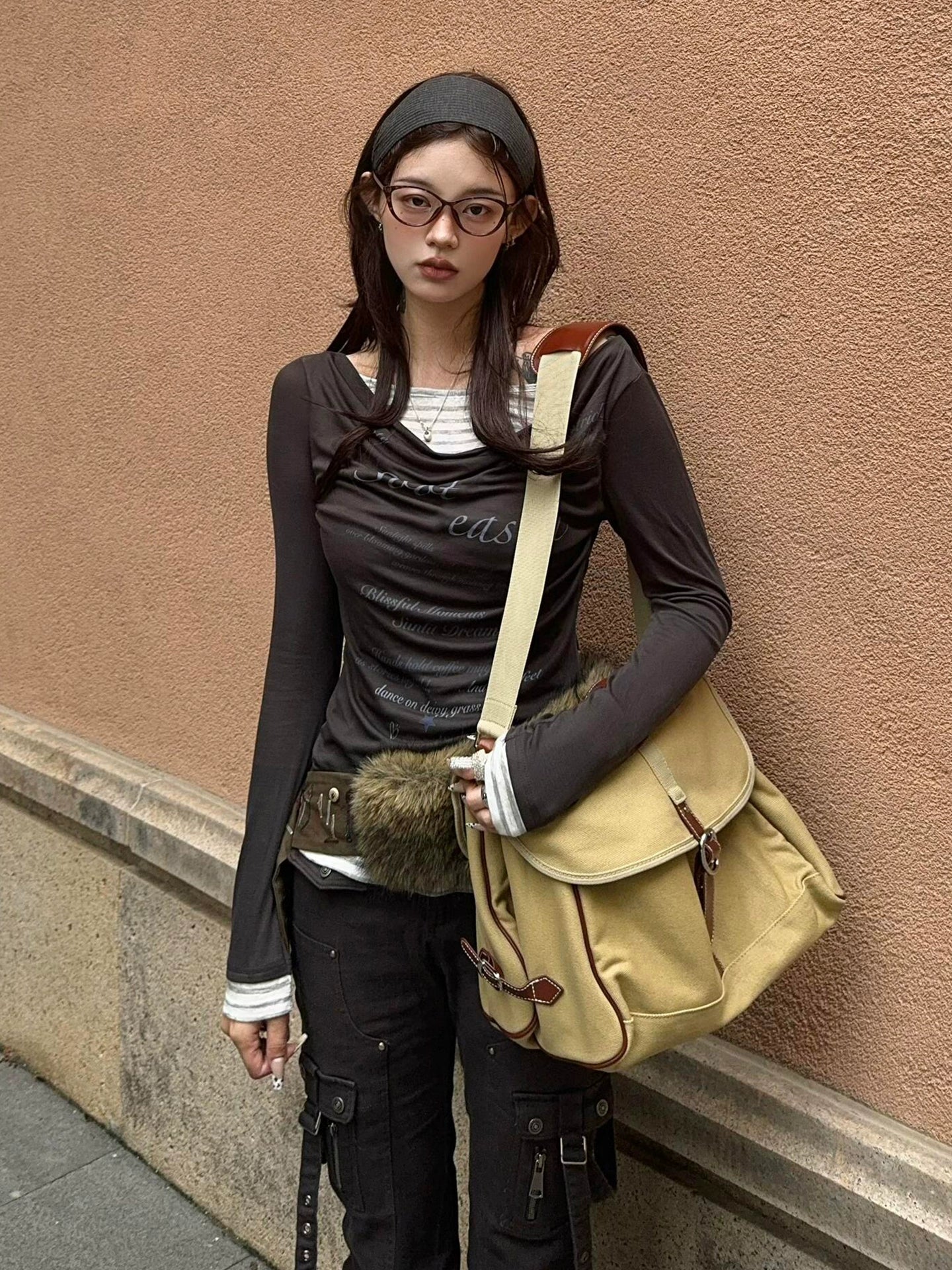 Korean Tencel Faux-Layered Draped Long Sleeve Tee Slim Sun-Proof Top