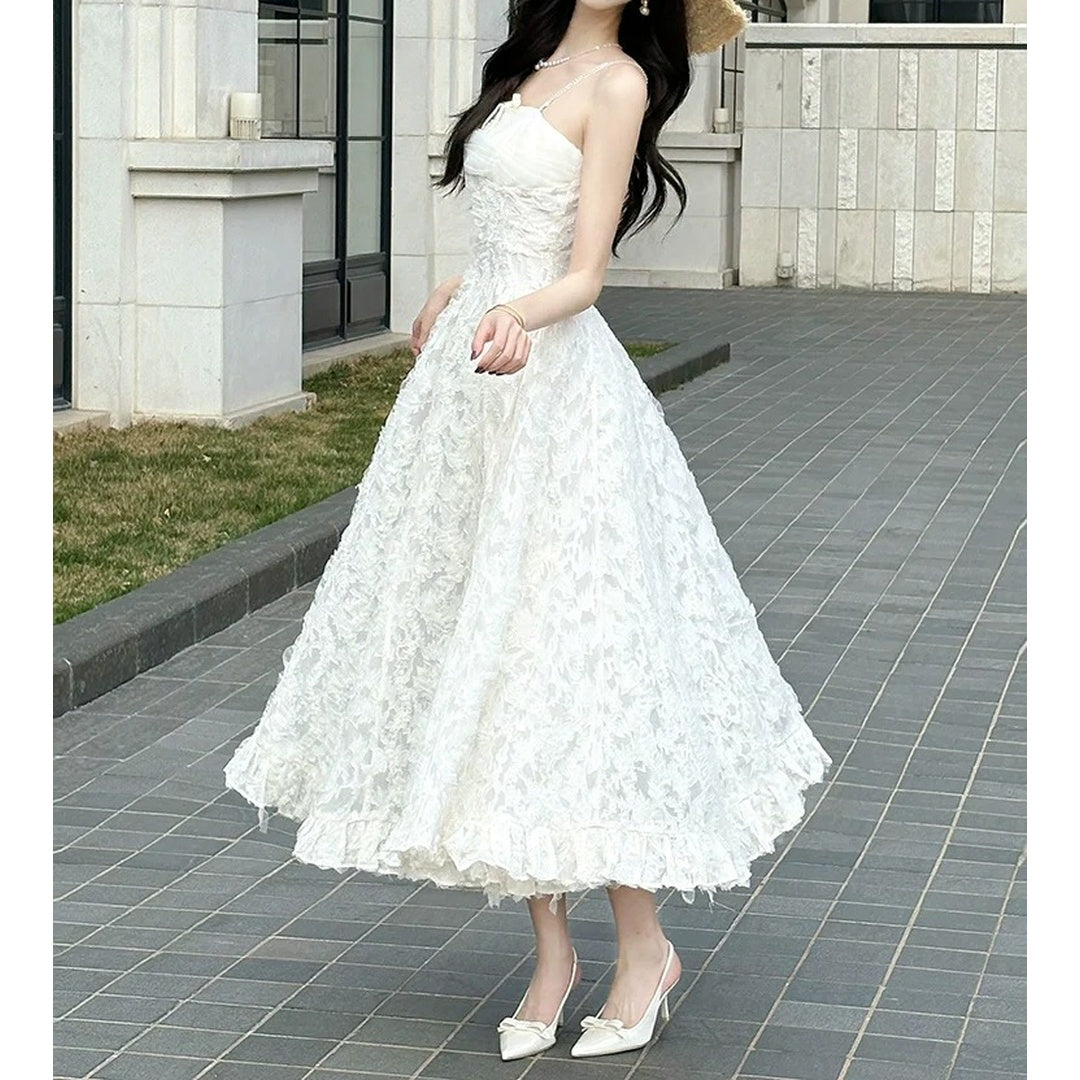 French Strapless Pleated Summer Princess Gown Dress