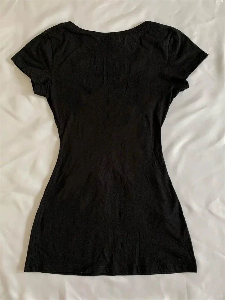 Black Subculture Gothic Rock Punk Y2K Abi E-girl Retro Print Light Subculture Short Sleeve Top