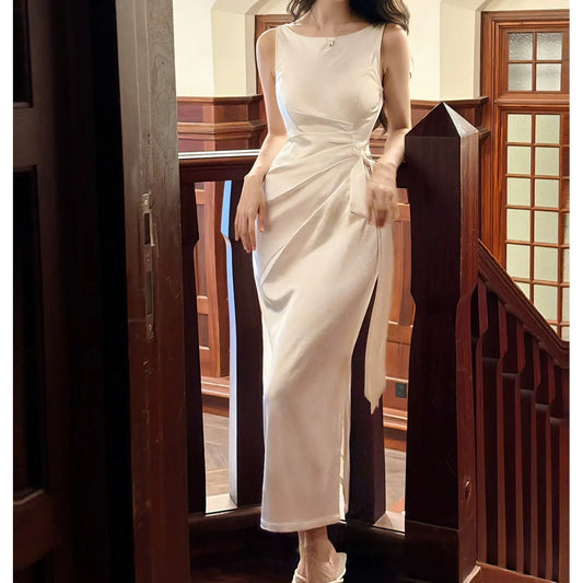 French Satin Spaghetti Strap Mermaid Gown Dress – Slim Fit Evening Dress