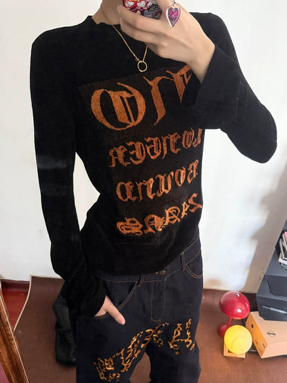 Retro Gothic Black Long Sleeve Top