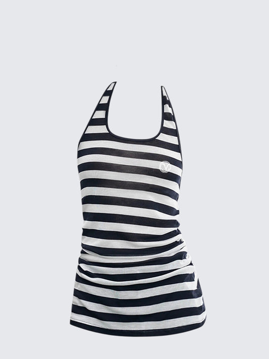American Black & White Striped Back Tank Top